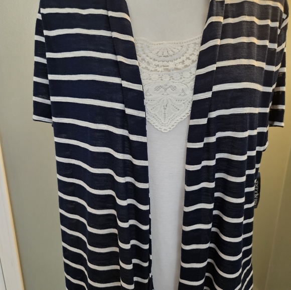 Kim Rogers Women's Size PXL Navy and White Striped Cardigan with Shirt New - Picture 9 of 12